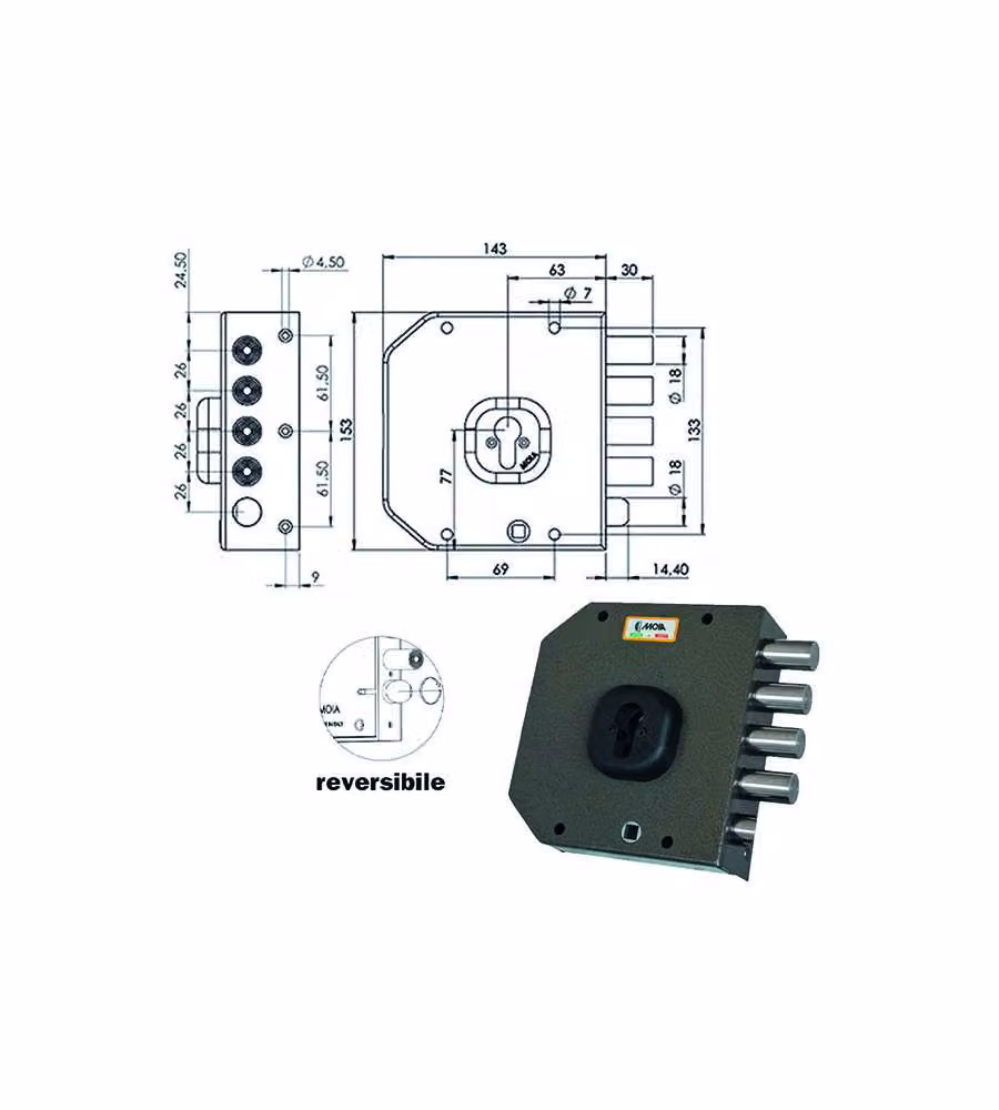 Serratura Sicura Semplice Dx Cilindro  A452 Moia