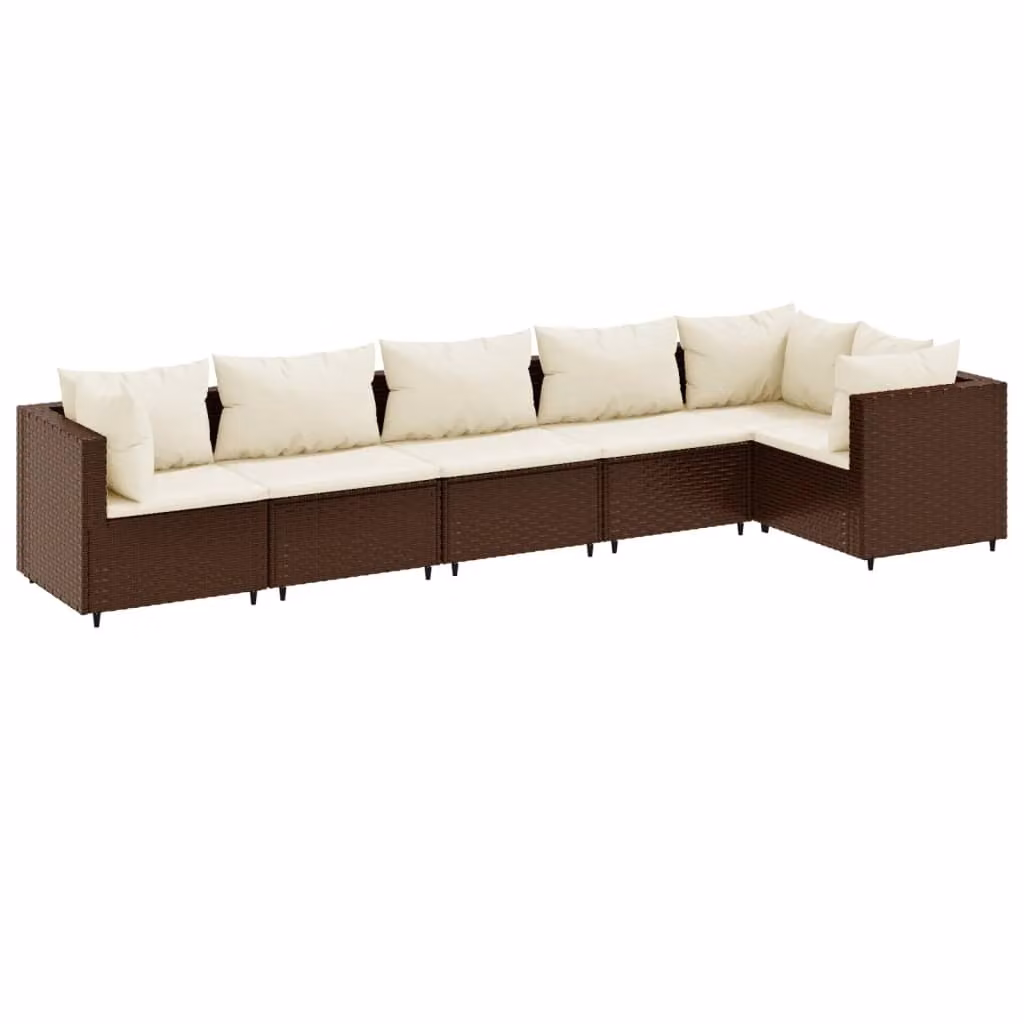 Set Mobili da Giardino 6pz con Cuscini in Polyrattan Marrone
