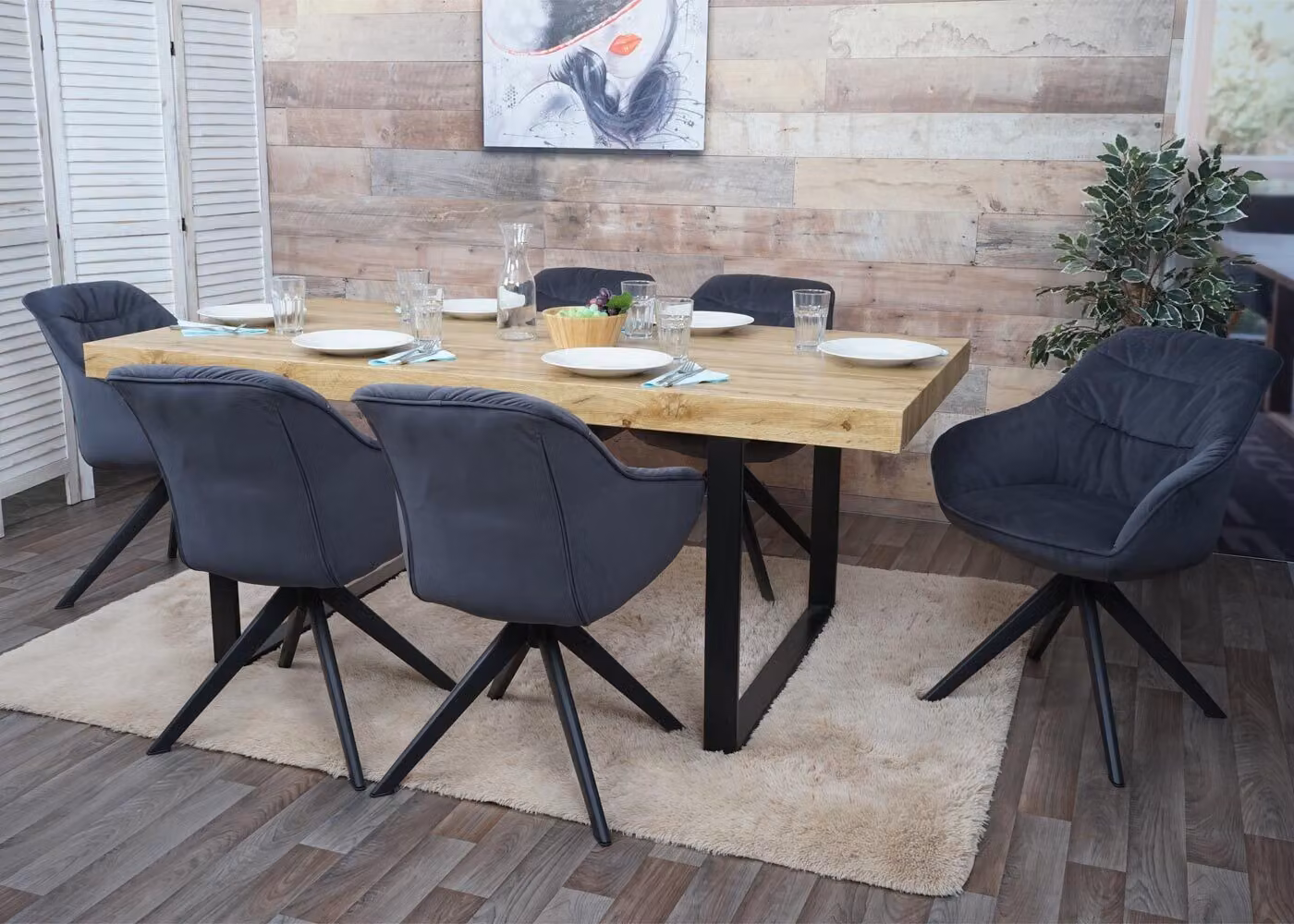 Set da 6 sedie da sala da pranzo MCW-K28, sedia da cucina imbottita con braccioli, girevole, metallo ~ tessuto grigio
