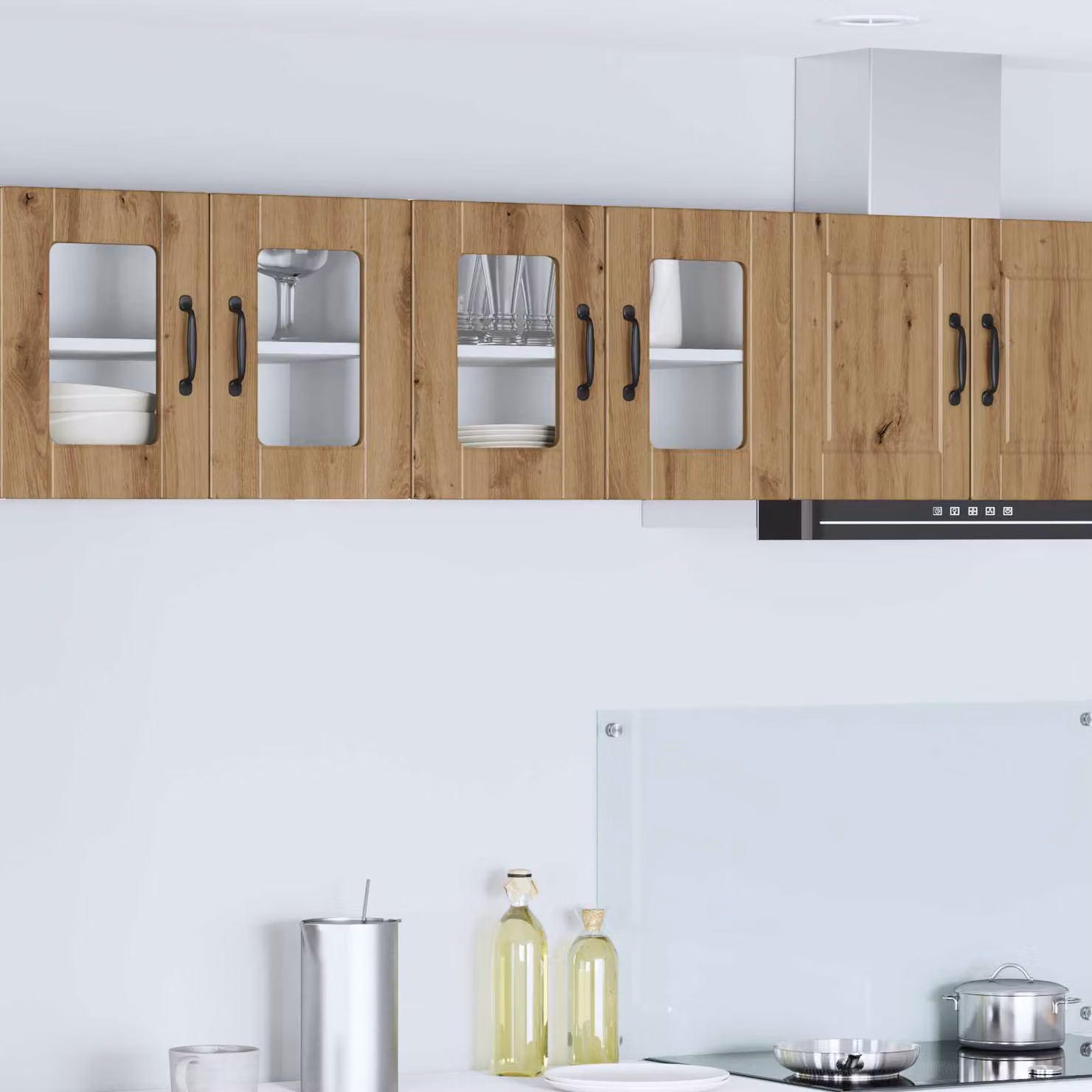 Set di 2 mobili da parete PORTO vidaXL in legno Rovere con ante in vetro per cucina