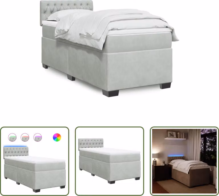 The Living Store Letto a molle con materasso grigio chiaro 90x190 cm in velluto