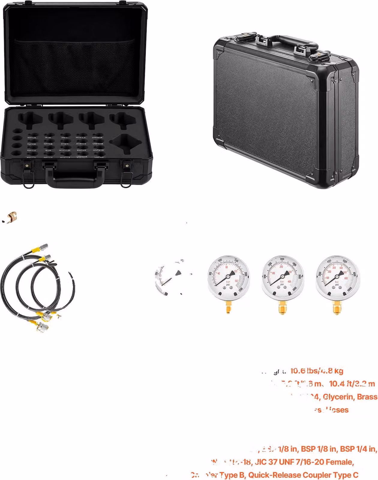 Set di prova della pressione idraulica, 5 manometri, compatibilità versatile, YS-0200A