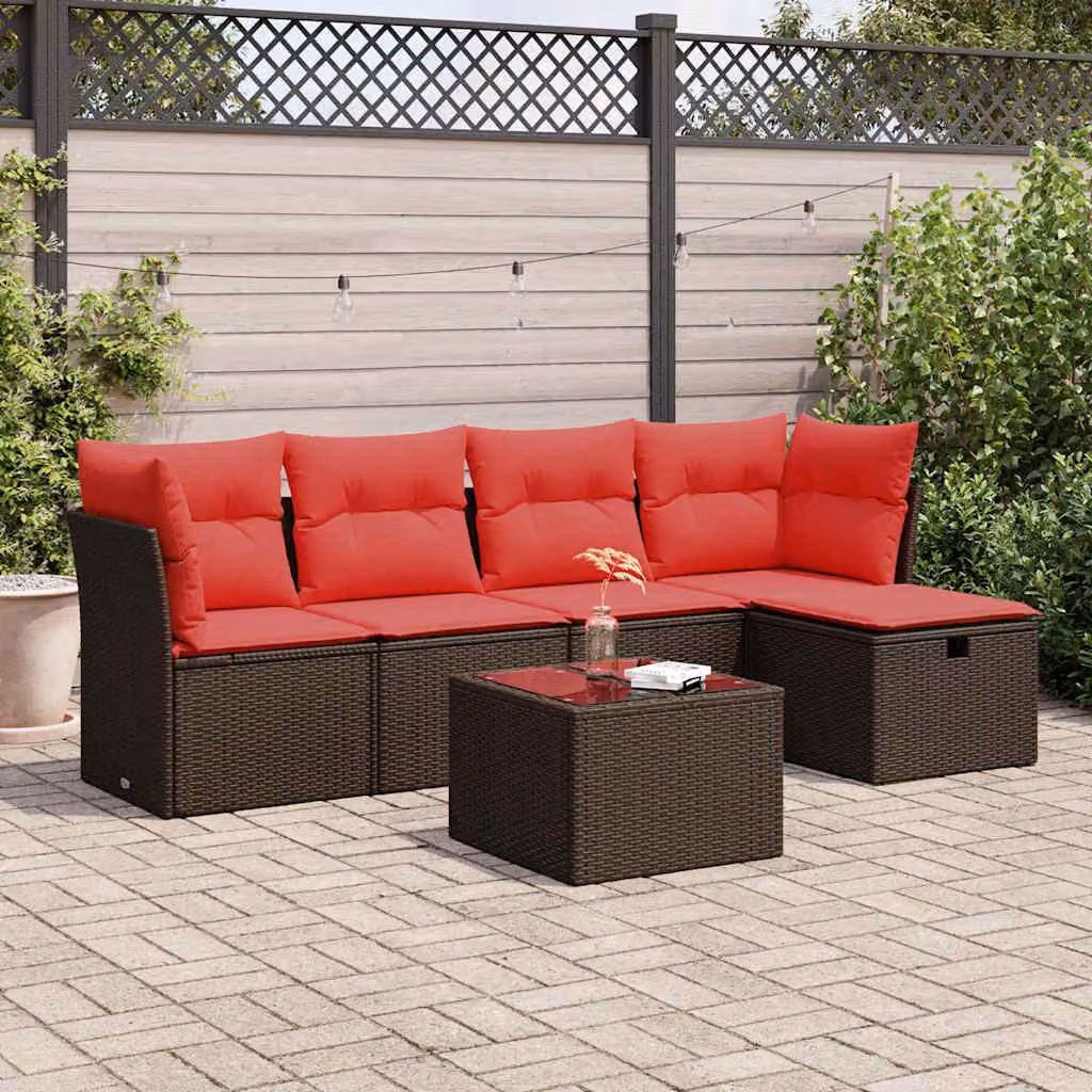 Set Divano da Giardino vidaXL 6 pz a Forma a L con Cuscini Marroni e Tavolino in Polyrattan e Metallo