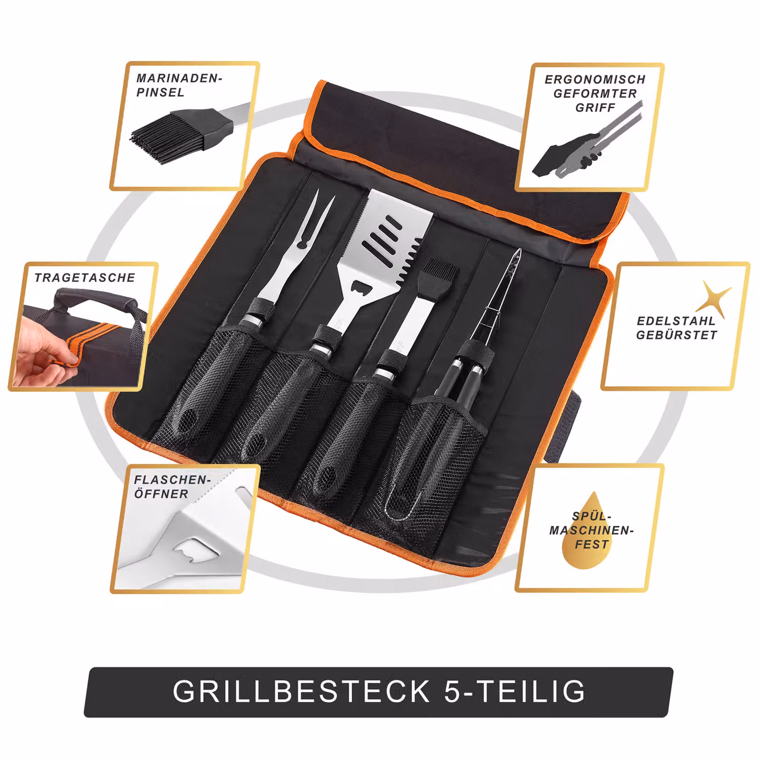 Set di 5 utensili per barbecue Deuba® in acciaio inossidabile e plastica, colore nero – 2