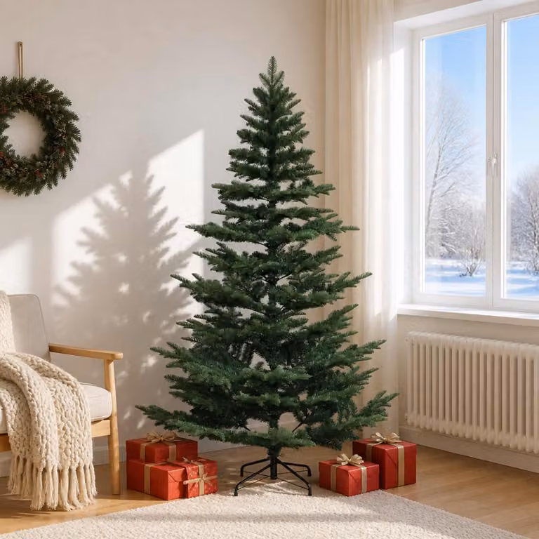 Albero di Natale artificiale pieghevole, 180 cm, in PE e PVC, colore verde