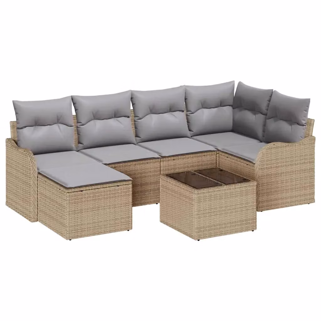 Set Divano da Giardino a L vidaXL 7 Pezzi in Polyrattan con Cuscini Beige e Grigio – 2