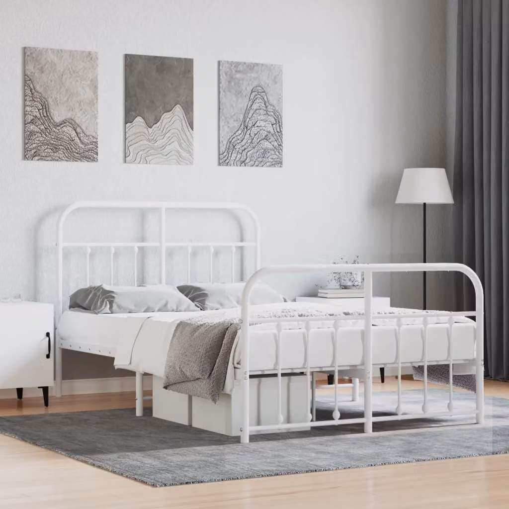 The Living Store Struttura letto con testiera e pediera in metallo bianco 120x200 cm