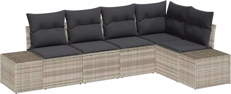 Set Divano da Giardino 5 pcs Grigio chiaro polyrattan