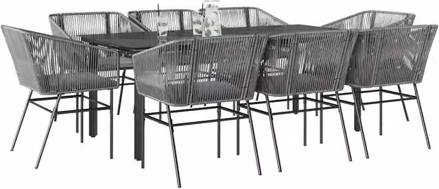 Set da Pranzo da Giardino 9 pz con Cuscini Polyrattan Vetro 3334631