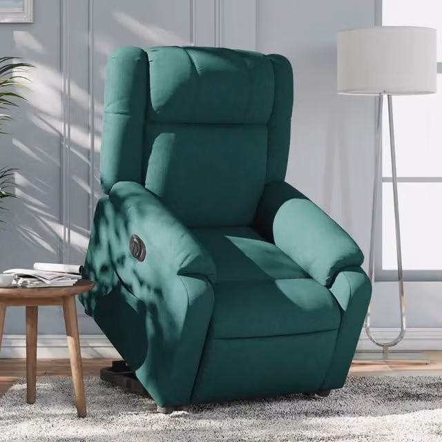 Poltrona Alzapersona Reclinabile Elettrica vidaXL Verde con Braccioli e Imbottitura in Tessuto