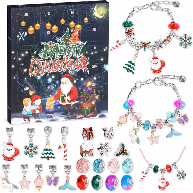 Calendario dell'Avvento con braccialetti da creare, 24 giorni, per bambine dai 6 ai 13 anni, anno 2025