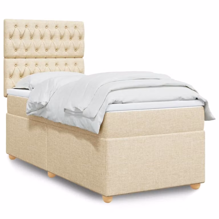 vidaXL Giroletto a Molle Ibrido con Materasso in Tessuto Beige e Bianco, L/P/H: 90 x 200 cm