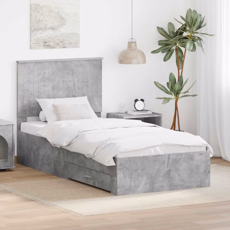 Struttura del letto con cassetto vidaXL in legno ingegnerizzato, Grigio cemento, 90 x 200 cm