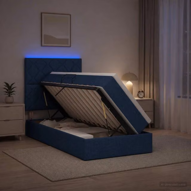 Letto con contenitore e illuminazione LED vidaXL in tessuto blu con porta USB e materasso, L/P/H: 90 x 200 x 128 cm – 1