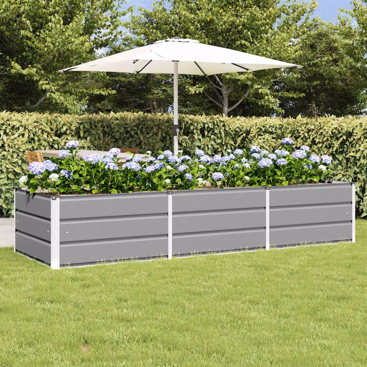 Fioriera vidaXL in acciaio e plastica, colore grigio, L: 240 cm, P: 80 cm, H: 45 cm