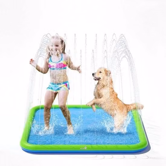 Piscina gonfiabile rettangolare Pecute con spruzzatore per bambini e cani, colore blu, in PVC, L: 170 cm x P: 150 cm x H: 55 cm