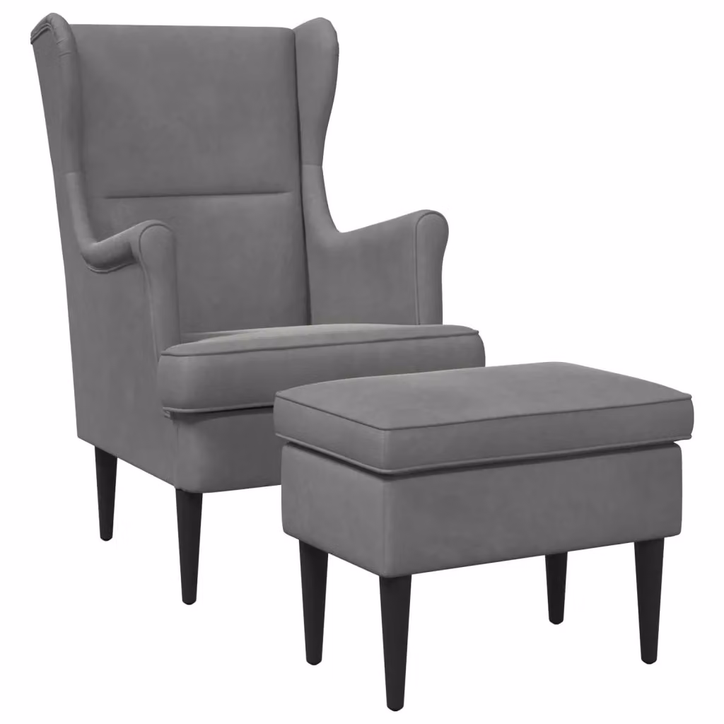 Set Poltrona con Ottoman vidaXL in Velluto Grigio per Soggiorno e Camera da Letto – 2