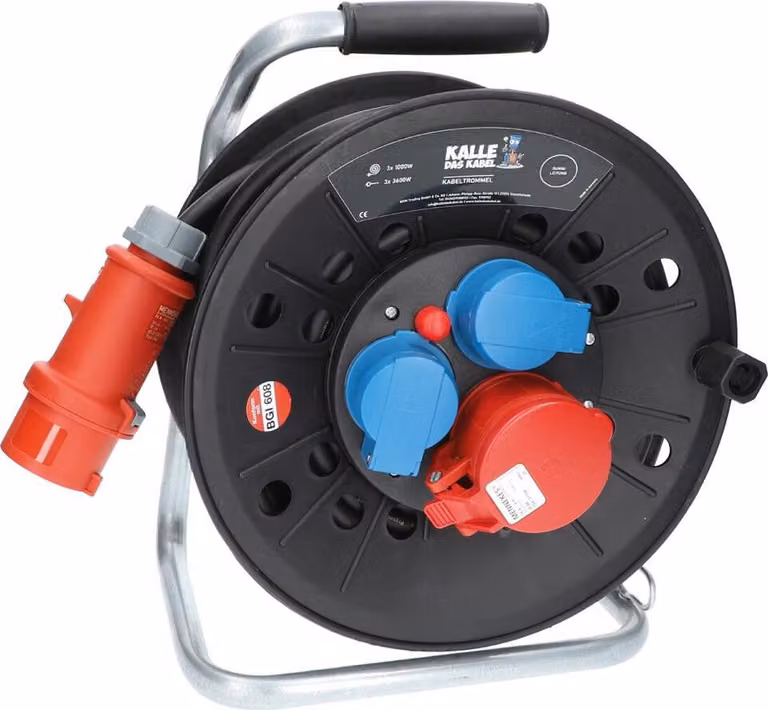 KALLE DAS KABEL CEE Avvolgicavo 25 metri H07RN-F 5G 1,5 mm² 400V 16A Grado di protezione IP44 con 2 prese Schuko 1 presa CEE 400V 16A