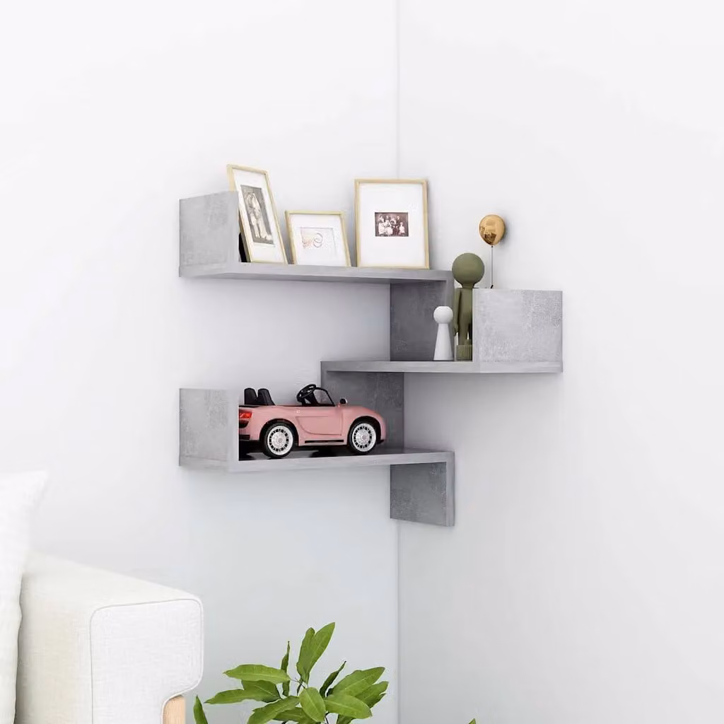 vidaXL Mensole da Parete Angolari in MDF Grigio Cemento Moderno L/P/H: 40 x 40 x 50 cm