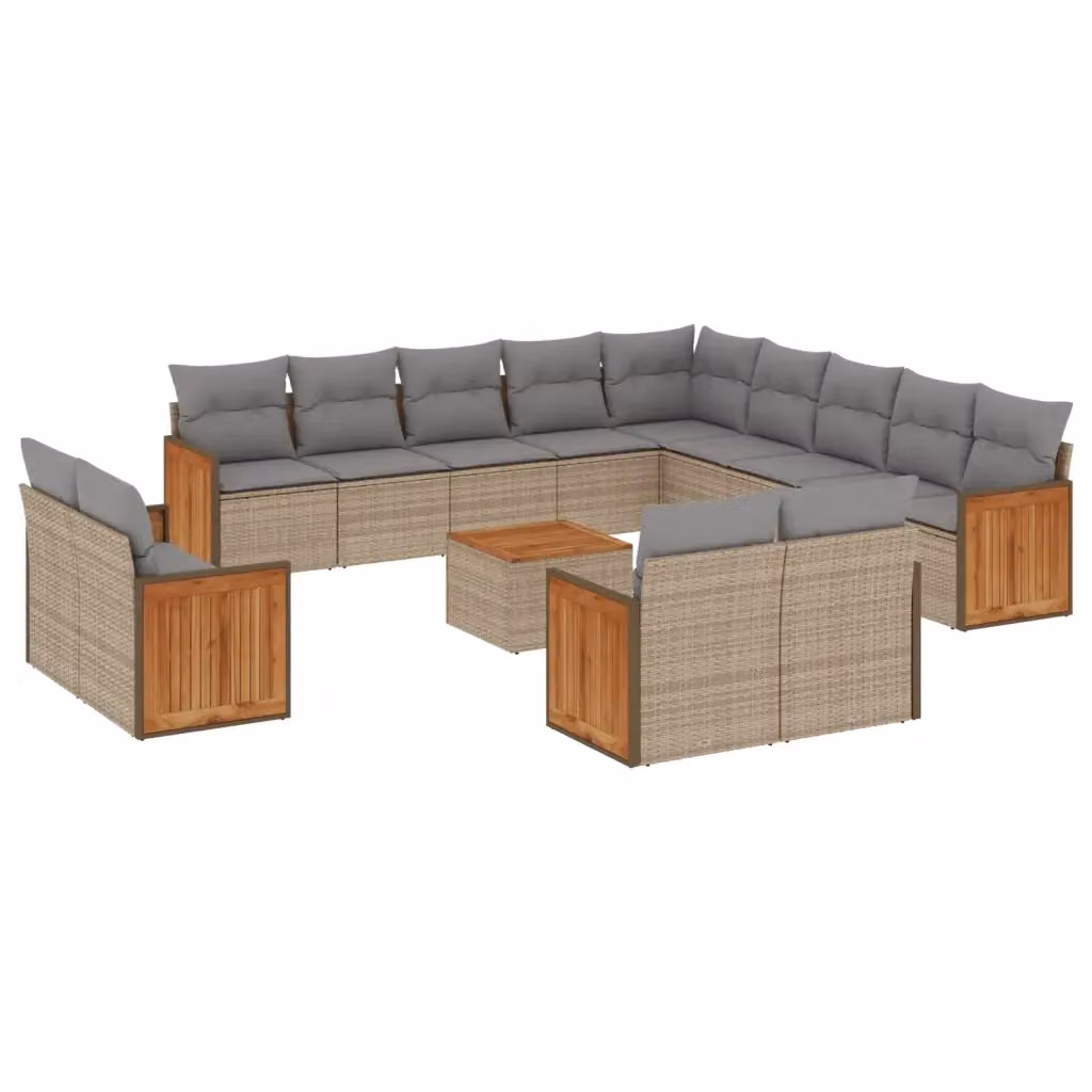 Set di Divani da Giardino VIDAXL in Polyrattan Beige con Cuscini, Design Moderno a L, 14 Pezzi – 2