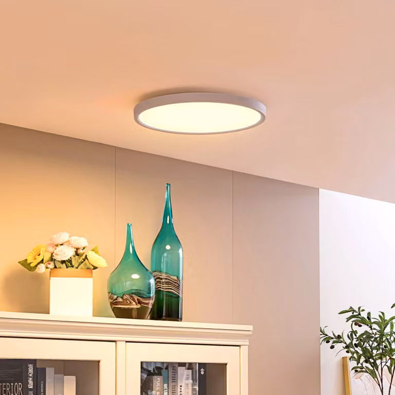 Plafoniera smart Denora Lindby, dimmerabile, Bianco / Opale, Soggiorno / Sala da pranzo, Plastica, Moderno
