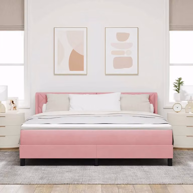 Letto ibrido con materasso a molle e testiera vidaXL in velluto rosa L/P: 180 x 200 cm