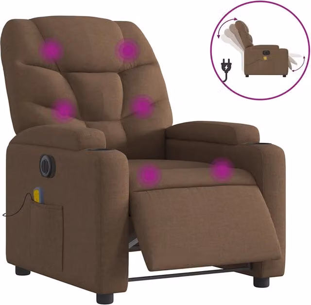 Poltrona Massaggiante | Sedia Relax Reclinabile Elettrica Marrone in Tessuto