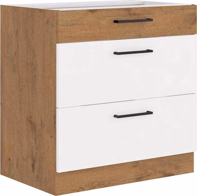 Armadietto inferiore con cassetti VANYA - larghezza 80 cm, bianco / rovere lancelot