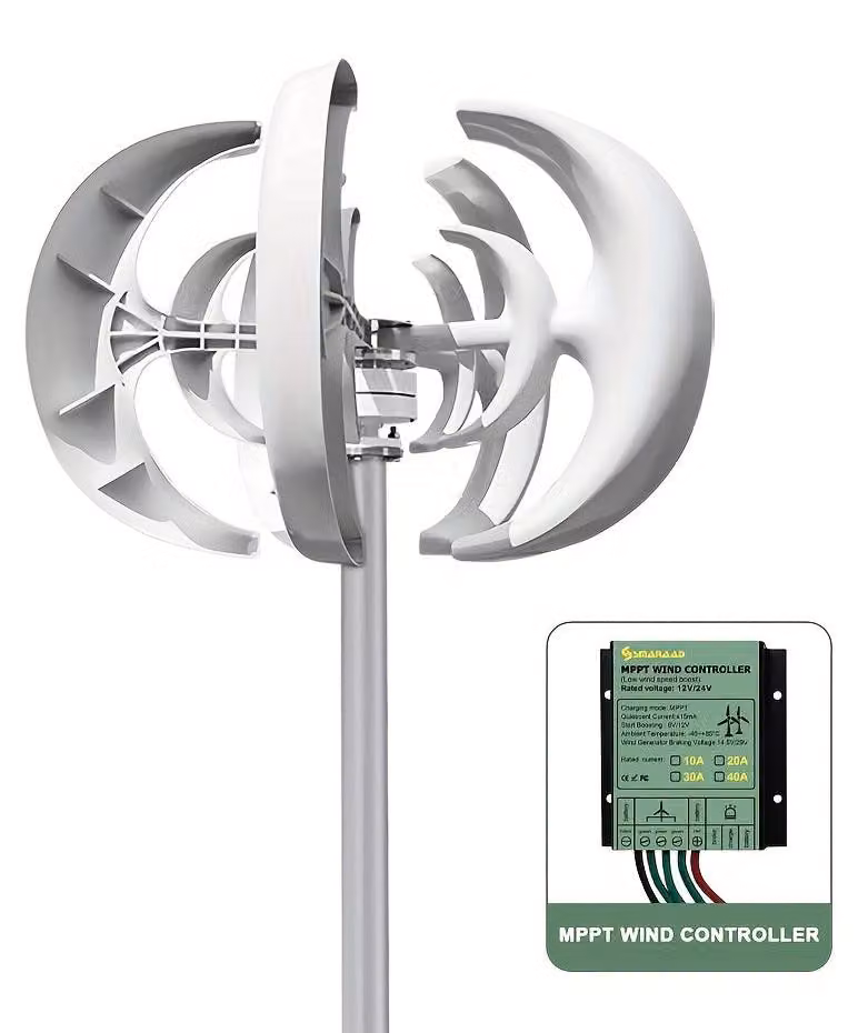 Turbina eolica - 1000W di potenza - Albero verticale - Doppia tensione 12V/24V - 5 pale