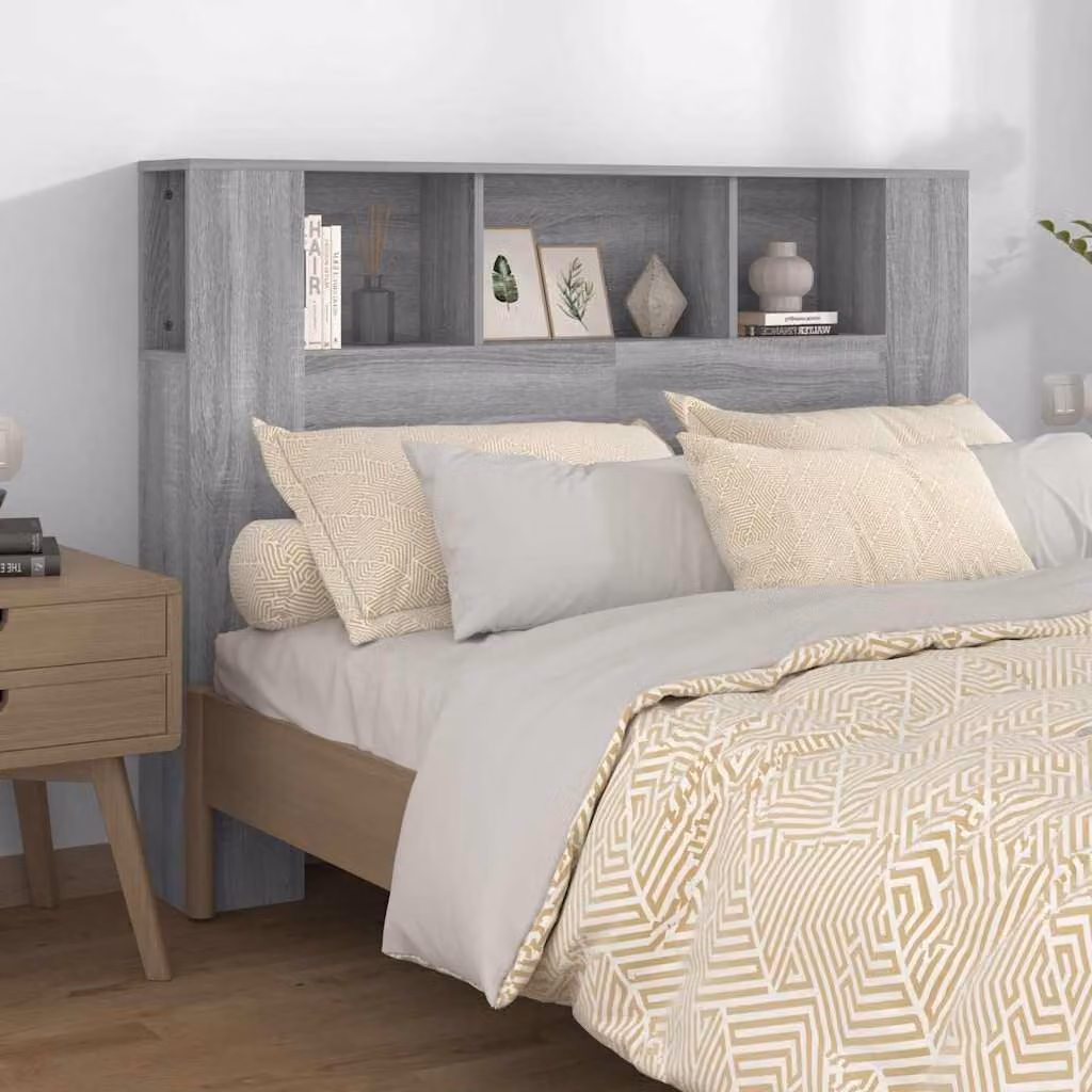 Testiera per letto con scomparti laterali vidaXL in legno Grigio Sonoma L 140 x P 18,5 x H 104,5 cm