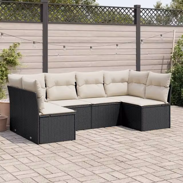Set Divano da Giardino 6 pz con Cuscini Nero in Polyrattan 3249225