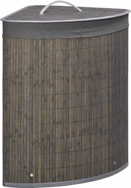 Cesto per il bucato d'angolo in bambù HOMCOM da 55L con coperchio e sacco rimovibile, grigio, L/P/H: 38 x 38 x 57 cm