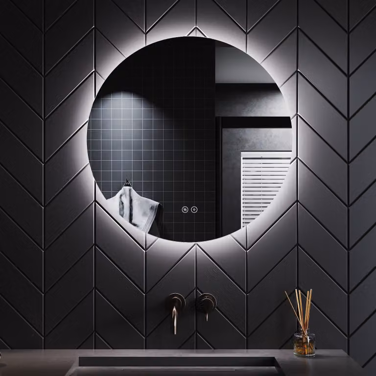 SONNI Specchio da bagno rotondo Ø 60 cm con illuminazione a LED Doppio interruttore a sfioramento Specchio rotondo con funzione antiappannamento Temperatura a tre colori
