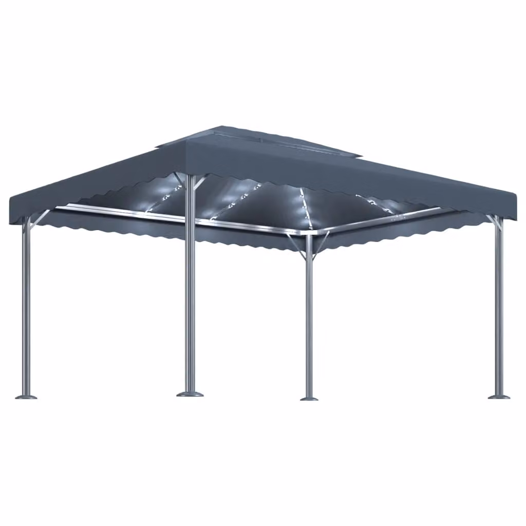 Gazebo con Pareti e Luci LED 400x300 cm Antracite in Alluminio