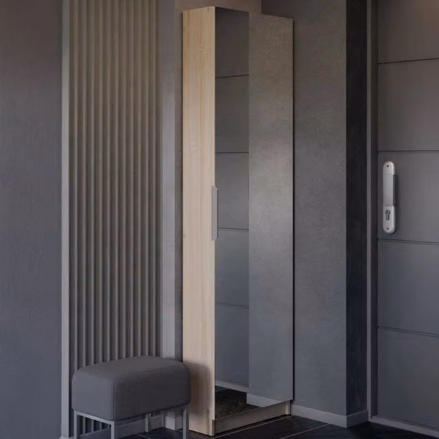 Scarpiera Baucina, Mobile portascarpe, Armadio da ingresso multiuso, Mobiletto per calzature, 50x20 h181 cm, Rovere
