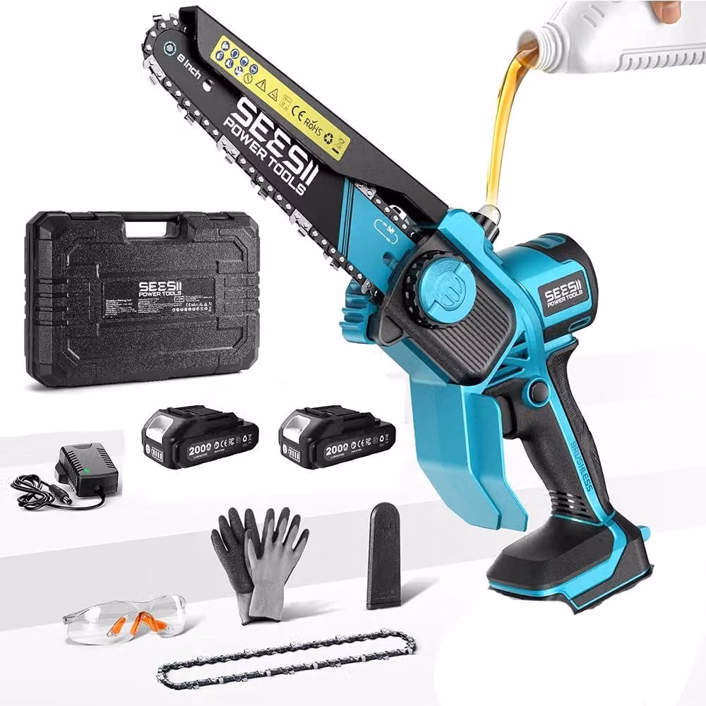 Troncatrice a batteria - Mini-troncatrice - Motore brushless - 2 batterie da 2,0 Ah - Ricaricabile - Lubrificazione senza utensili - Ideale per lavori di giardinaggio