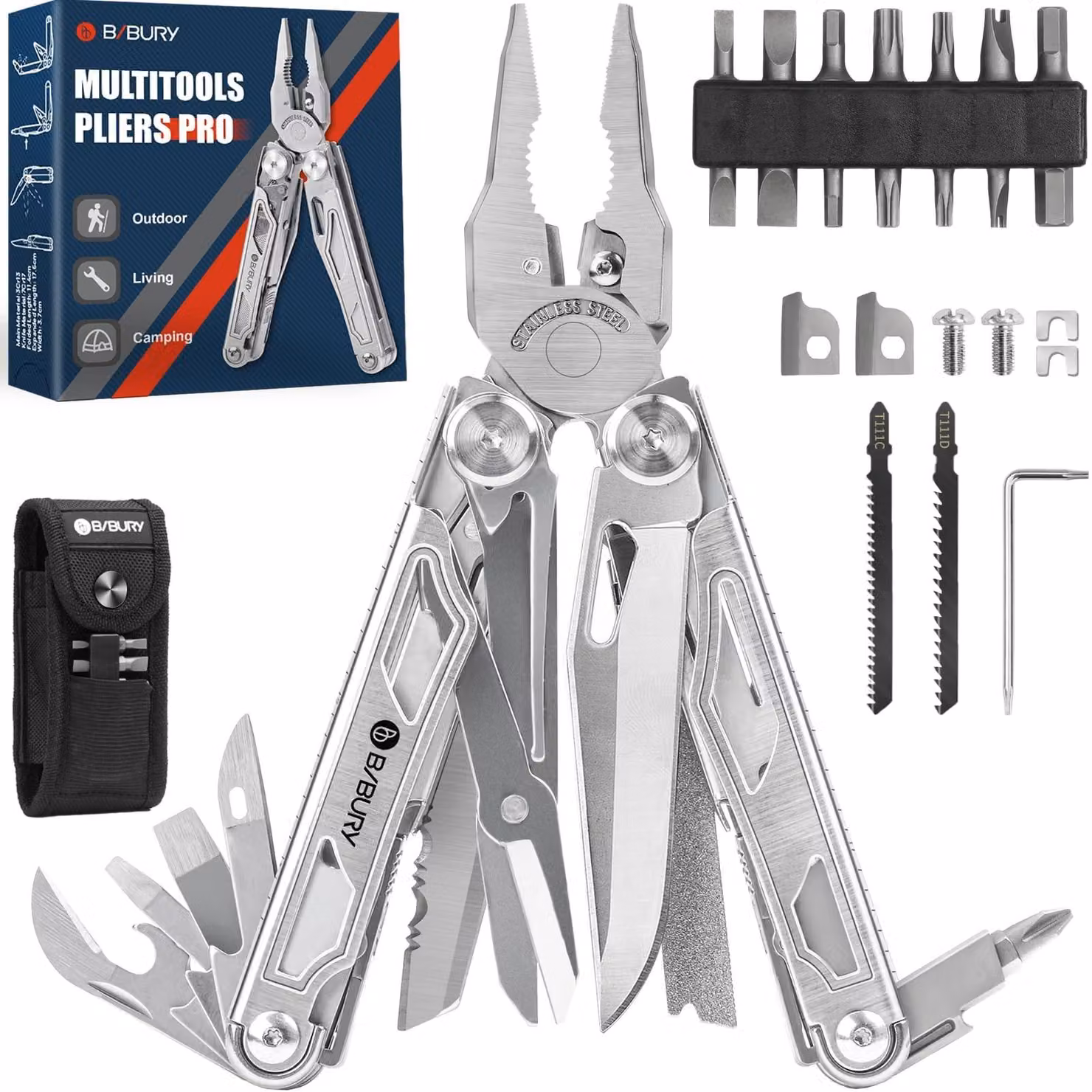 Multiuso pinze multifunzione - Set forbici e cacciavite - Acciaio inossidabile - 31 in 1 con custodia in nylon