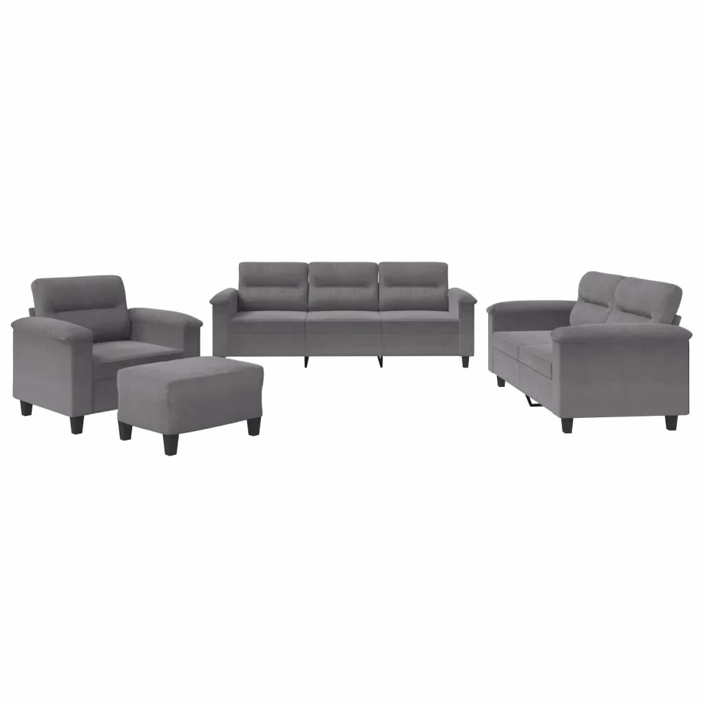 Set di Divani 4 pz vidaXL in Microfibra Grigio con Cuscini e Pouf per Soggiorno – 2