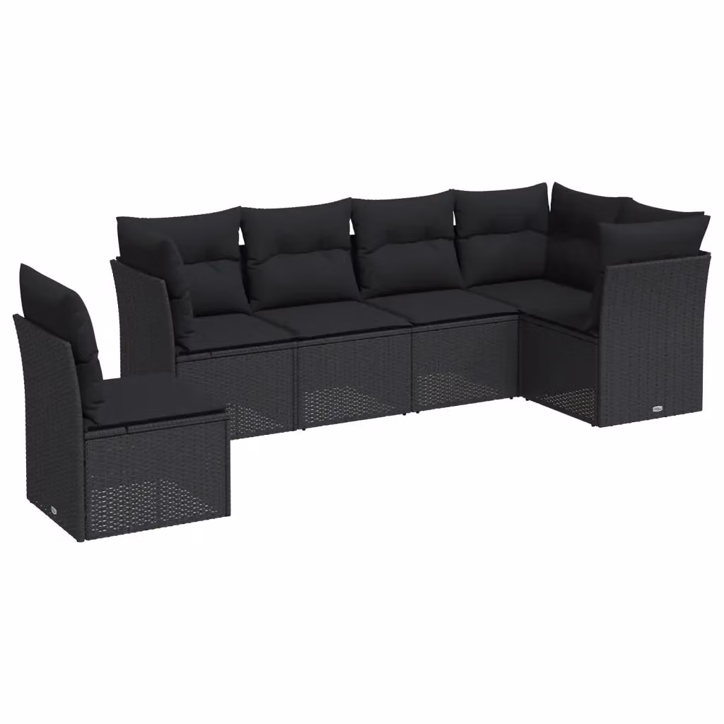 vidaXL Set Divano da Giardino 6 pz a L in Polyrattan Nero con Cuscini Imbottiti e Rivestimenti Rimovibili – 2