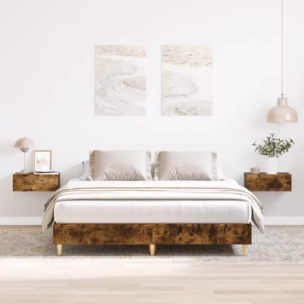 Letto matrimoniale moderno in truciolato e MDF colore Rovere Fumo L: 150 cm, P: 200 cm, H: 153 cm – 2