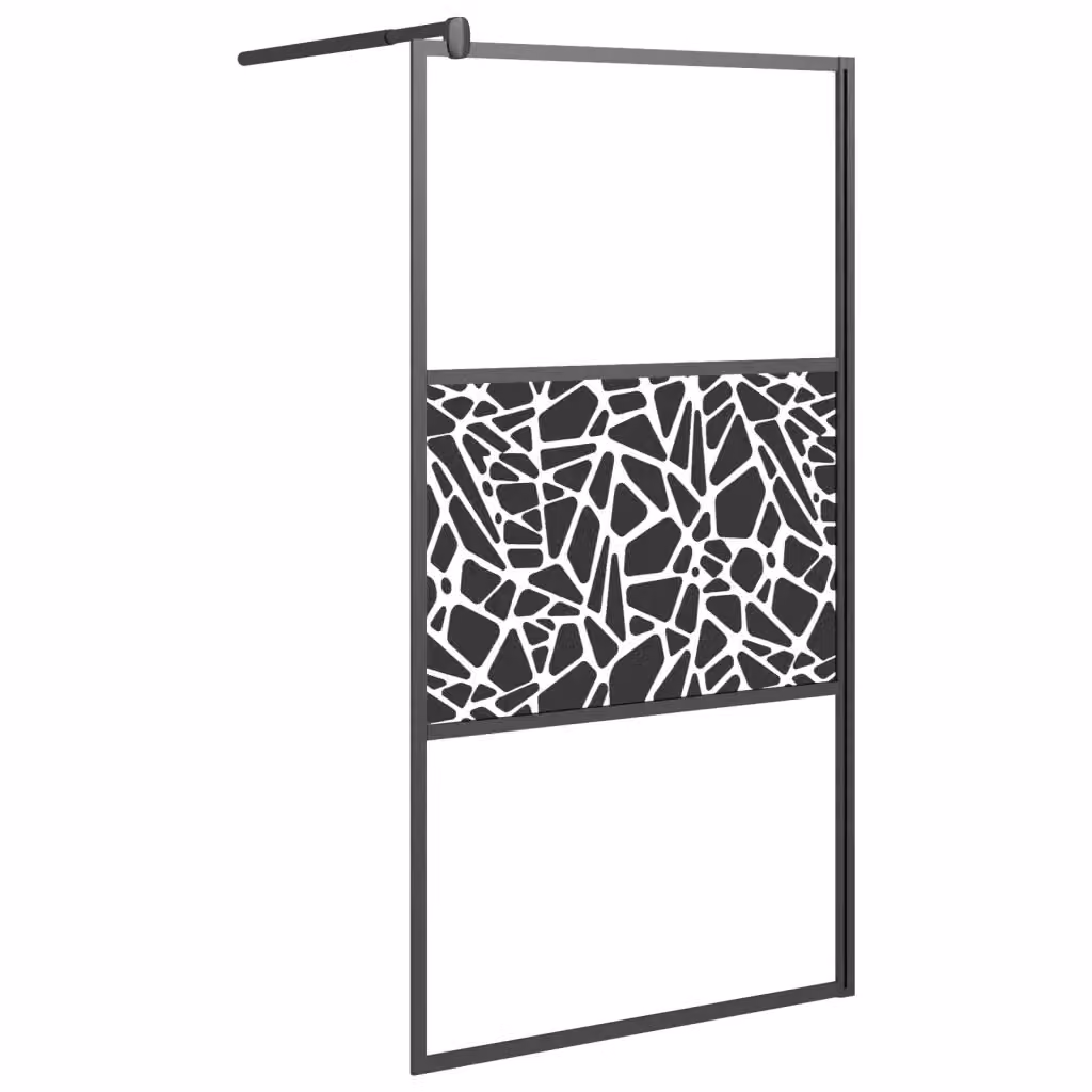 Parete Doccia Walk In vidaXL con Vetro Decorato Design Pietre, Colore Nero, L: 100 cm, H: 195 cm – 2