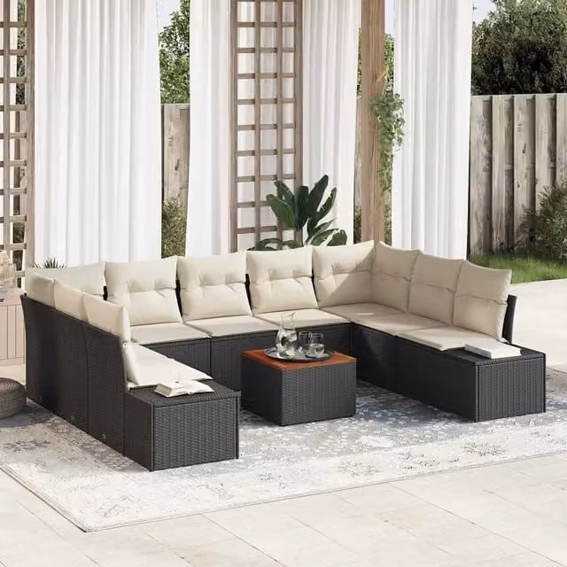 Set Divano da Giardino 10 pz Nero e bianco 3356668