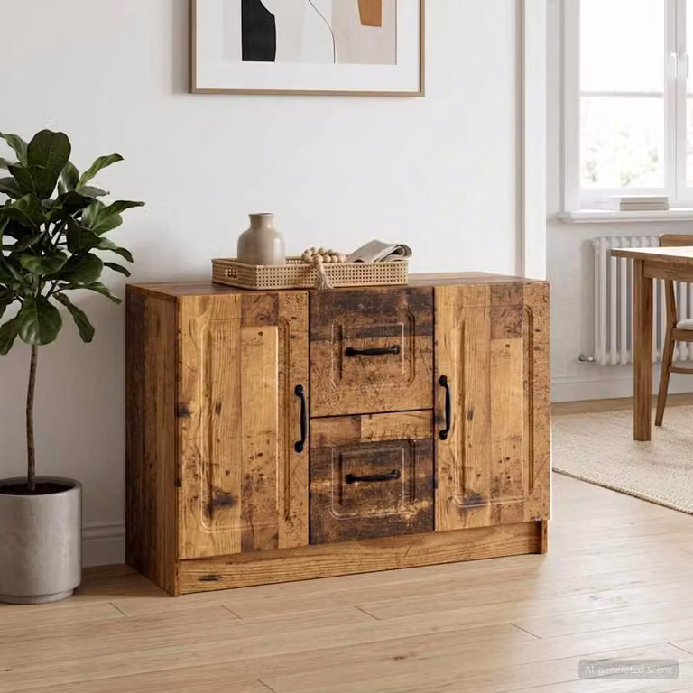 Credenza moderna vidaXL in legno ingegnerizzato e metallo, colore marrone, L 89 x P 34,5 x H 57 cm