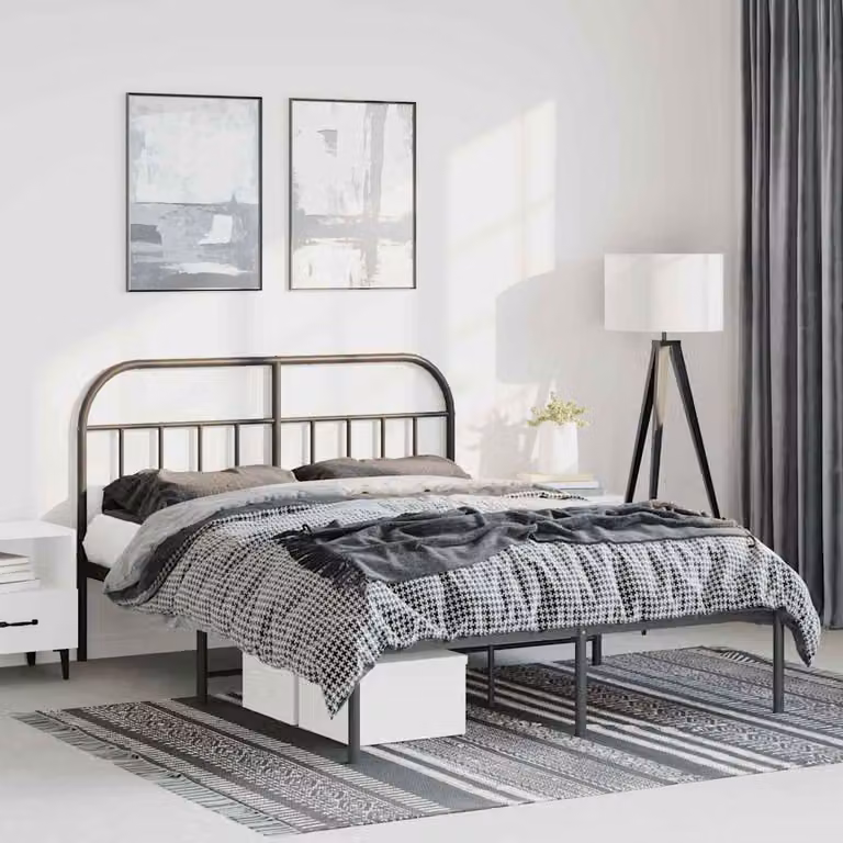 vidaXL Giroletto con Testiera in Metallo Nero L: 142 cm, P: 196 cm, H: 100 cm