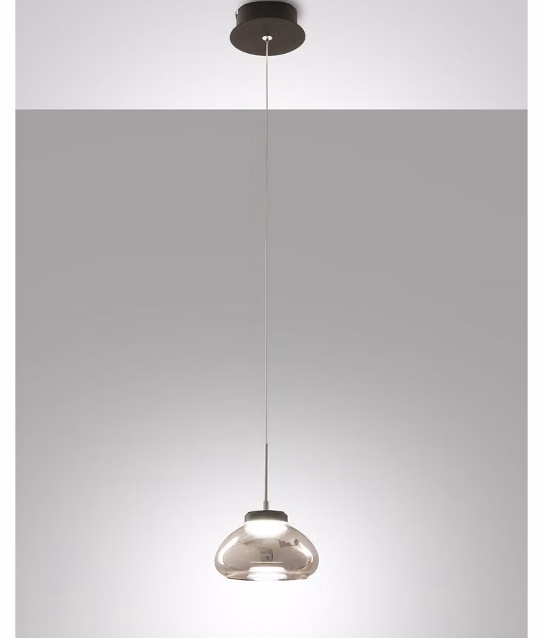 Arabella - Lampada a sospensione singola di Fabas Luce - Led 8W - Lampada da soffitto Diametro 14cm Fumè