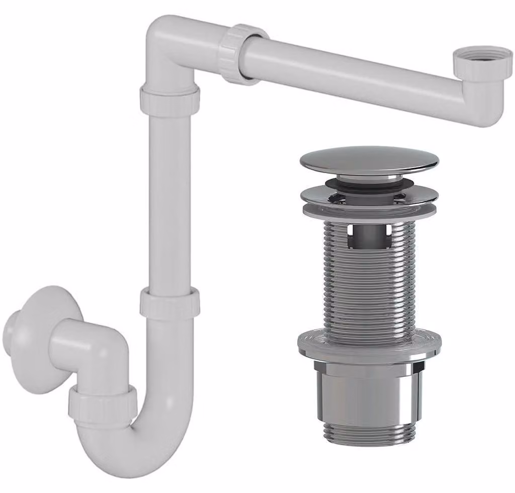 CERANO - Sifone per lavabo/mobili, salvaspazio - DN32/250-700 mm - bianco con scarico click-clack e troppopieno - plastica - 67/82 mm - cromato