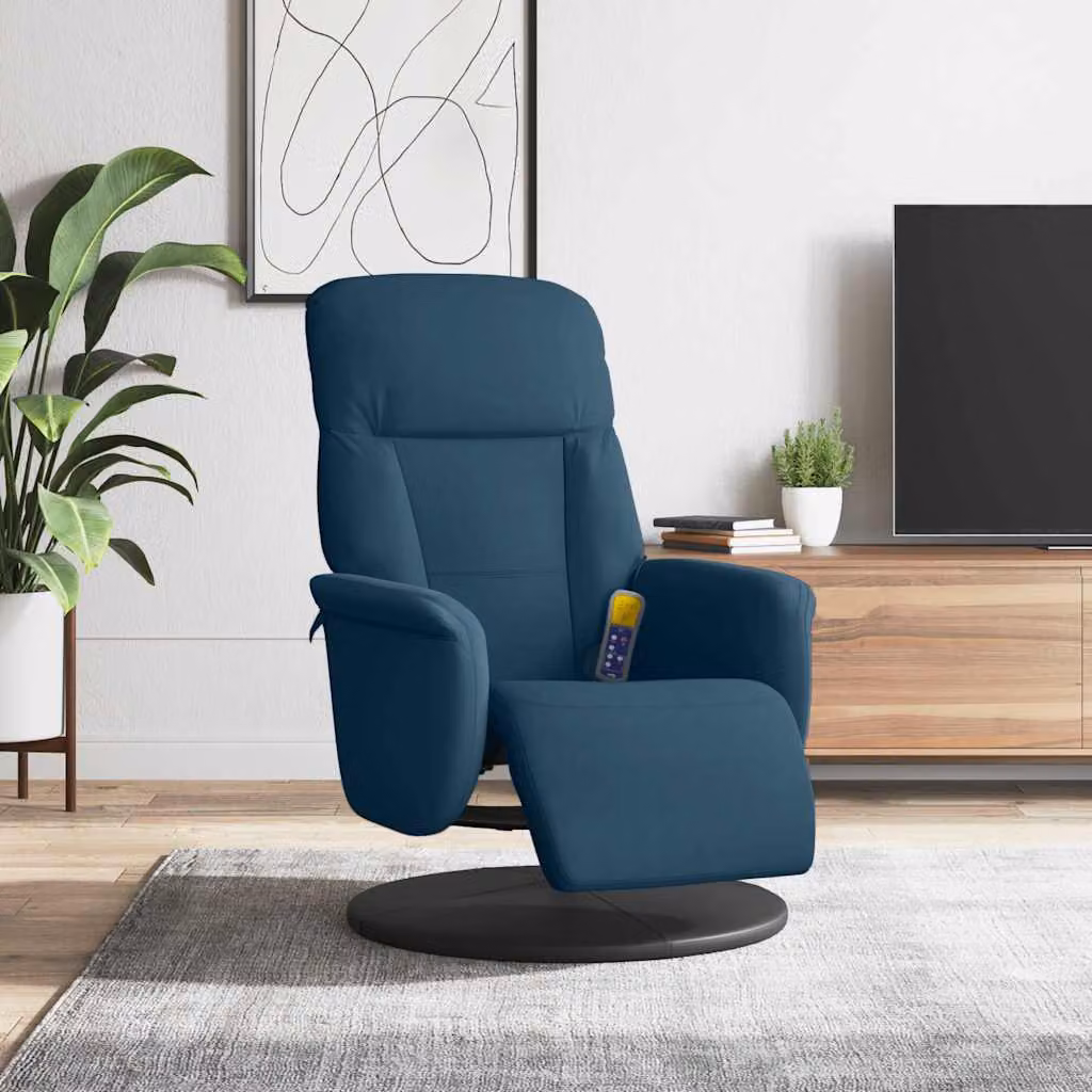 vidaXL Poltrona Reclinabile Relax Blu Velluto con Poggiapiedi e Base Girevole 360 Gradi
