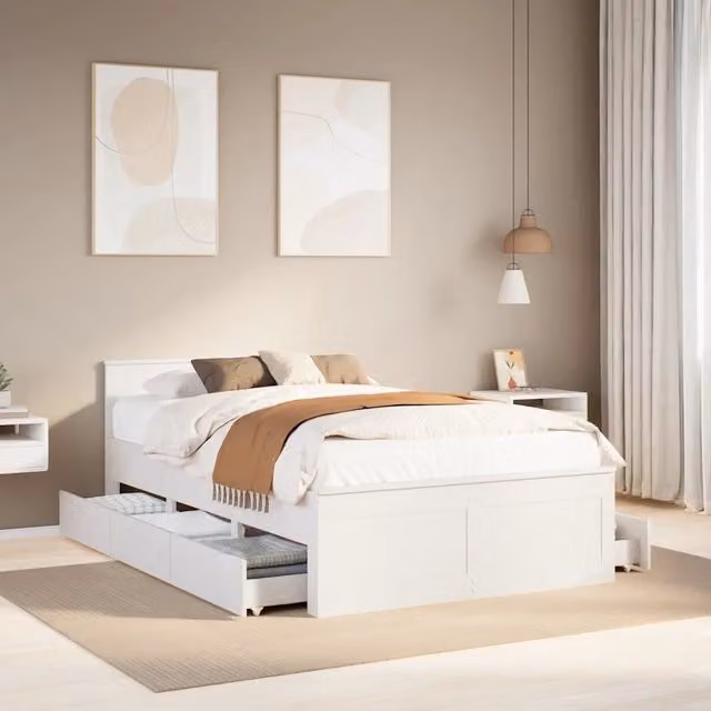 Giroletto senza Materasso con Testata-Struttura Letto Bianco 135x190 cm Pino