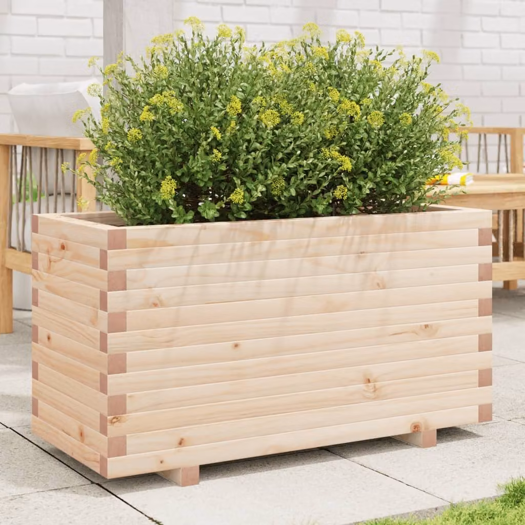 vidaXL Fioriera da Giardino in Legno di Pino, Colore Marrone/Beige, L 90 cm x P 40 cm x H 49,5 cm