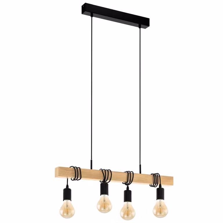EGLO lampada a sospensione Townshend 4 luci in legno nero e beige